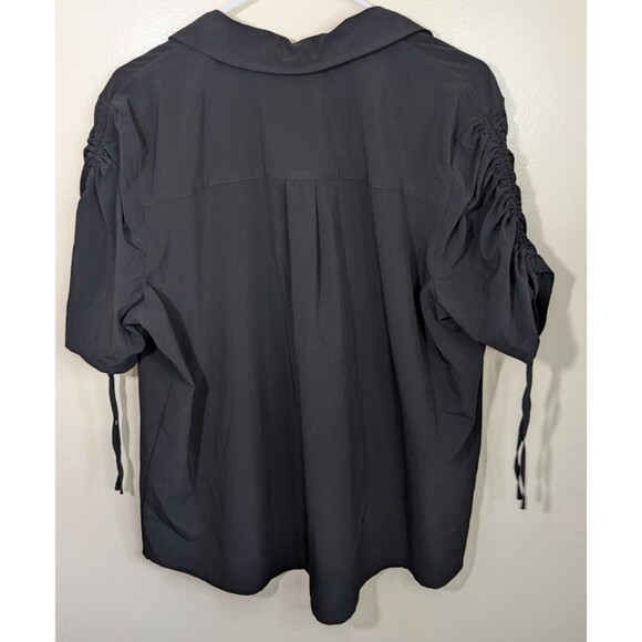 Chico's Zenergy Polo Popover Top Black Ruched Sleeve UPF 50+ Casual US 16/18 - Picture 2 of 9